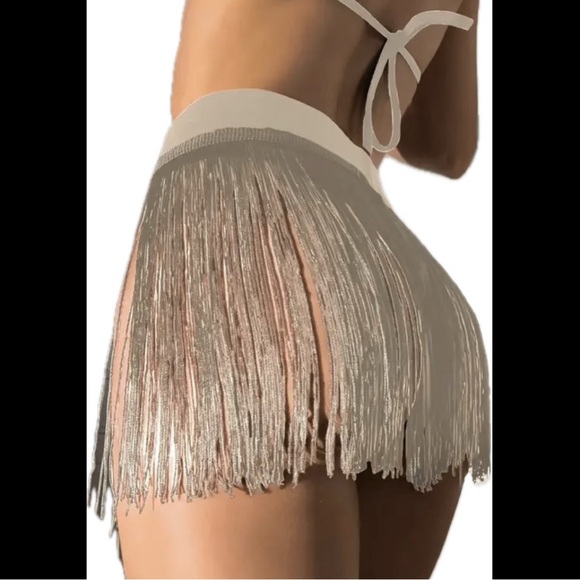 Cream, High-Waisted, Tassel, Cover-Up - Picture 3 of 5